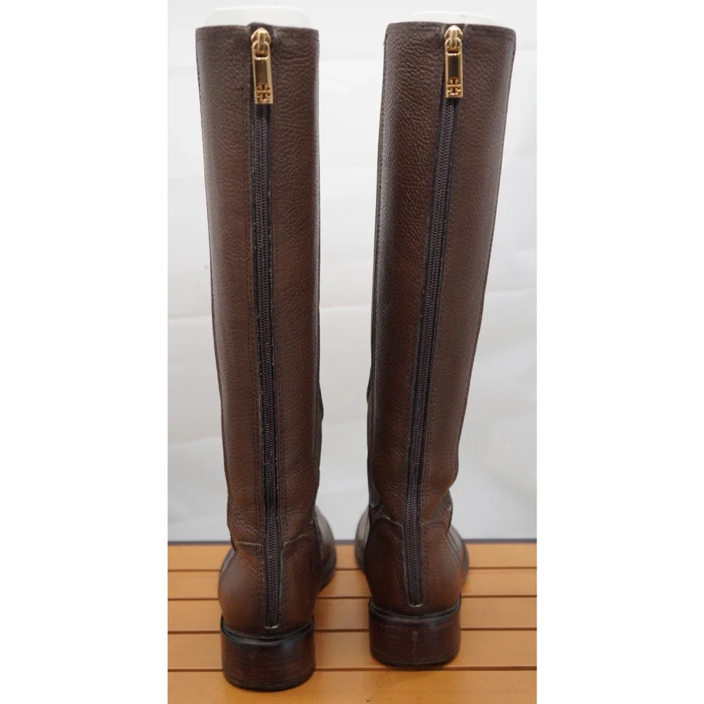 Tory Burch Christy Tall Riding Boots Brown Pebbled Leather Rear Zip Size: 8.5 M